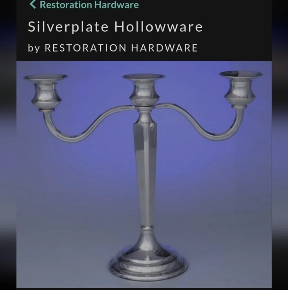 RH Restoration Hardware Silver 3 Candle Candlebra Heavy